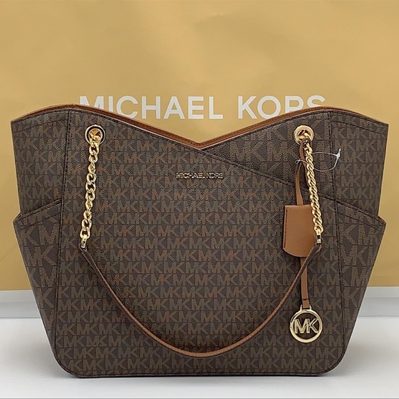 MICHAEL KORS LARGE X CHAIN LOGO SHOULDER BAG BROWN - Picture 13 of 16